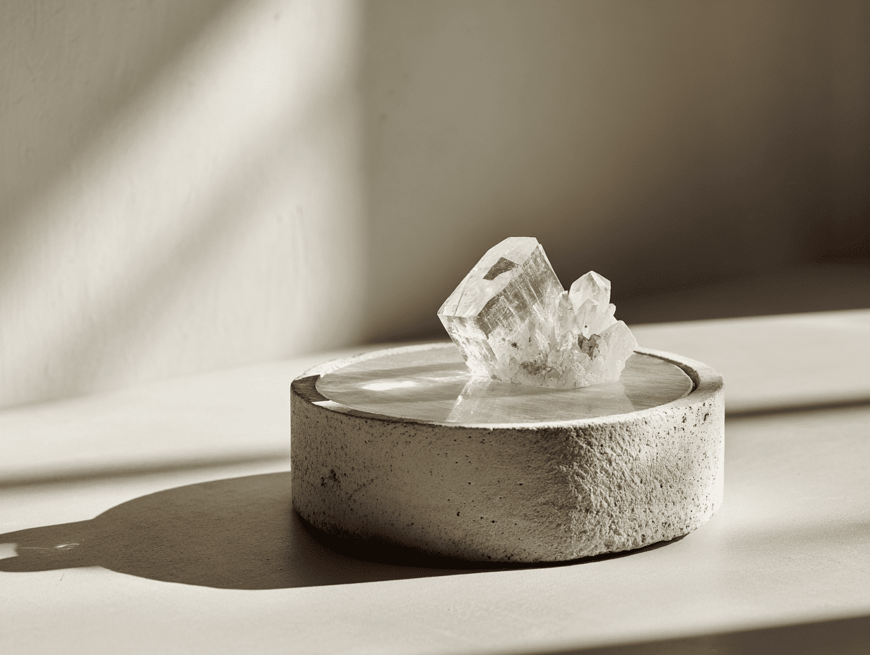 Plaque de sélénite avec cristal de roche