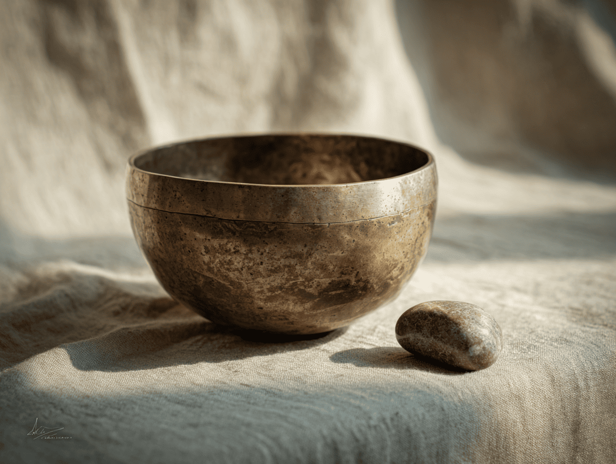 Bol chantant tibétain 7 métaux, gros plan