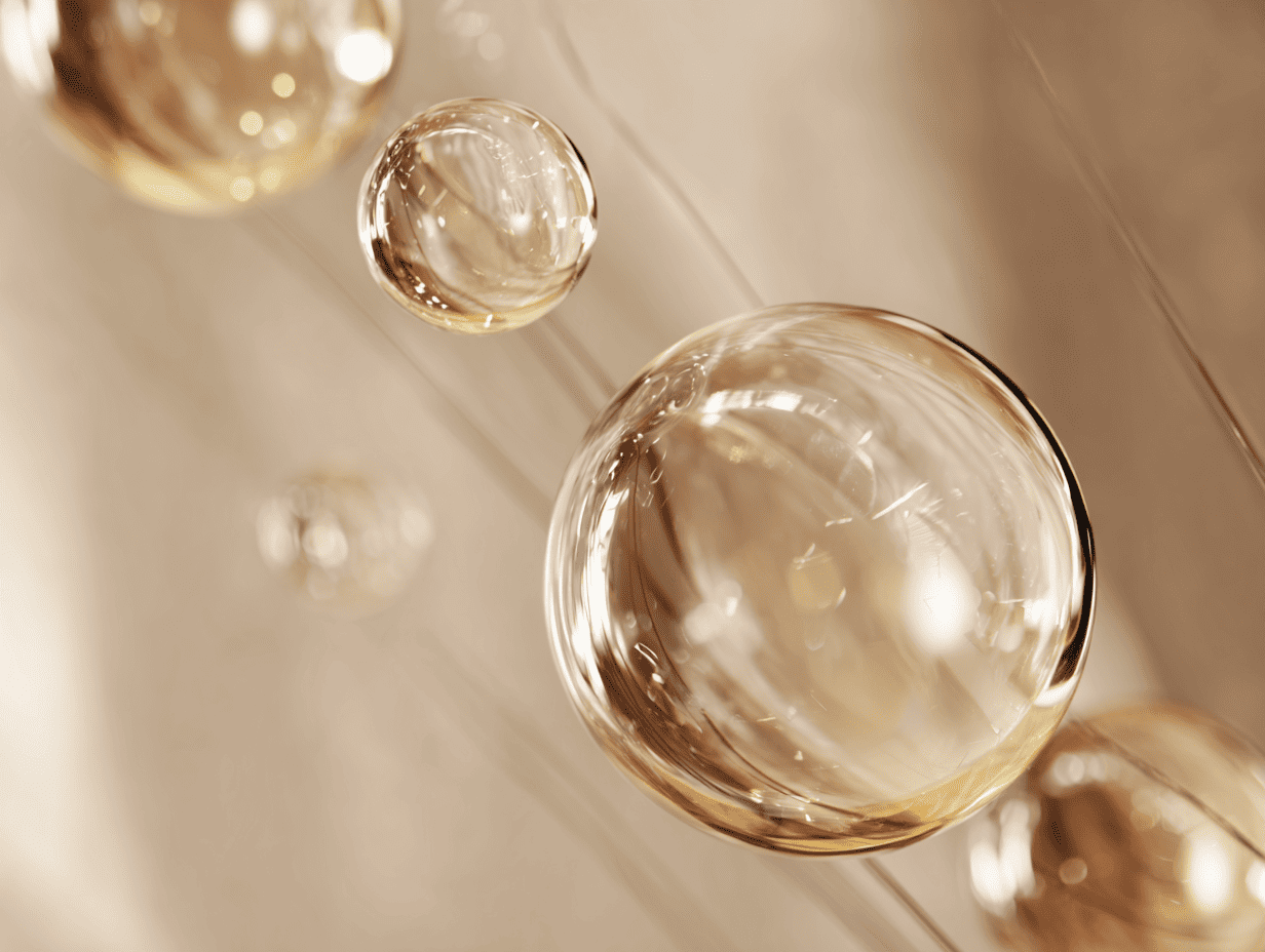Macro illustrative : bulles rondes alignées et lignes de flux (verre) face à des voiles irréguliers (quartz)